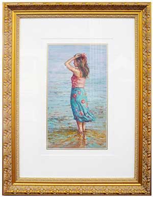 Girl on Beach with Ornate Gold Frame